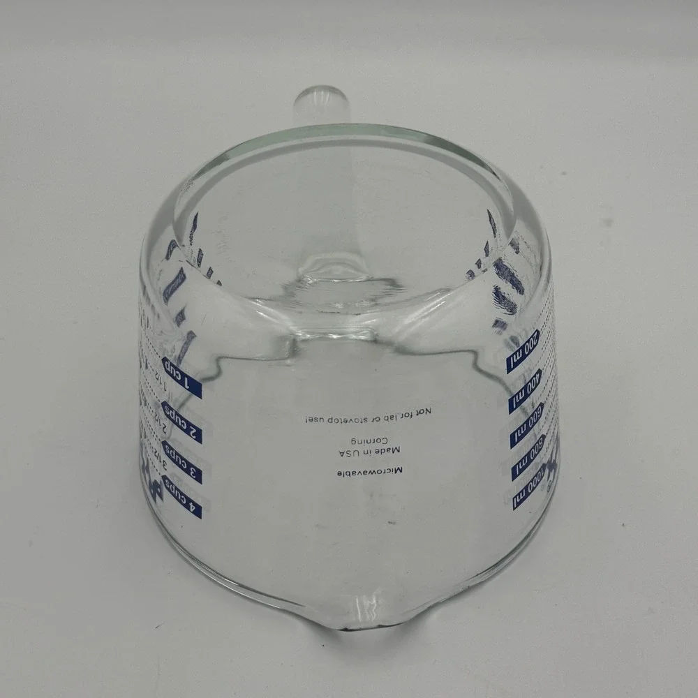 Pyrex 1 Quart 4 Cup Glass Measuring Cup Blue Lettering USA 1000ml 32oz